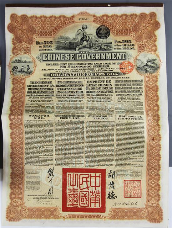 Twelve Republic of China Government loan certificates, dated 1913, (12)